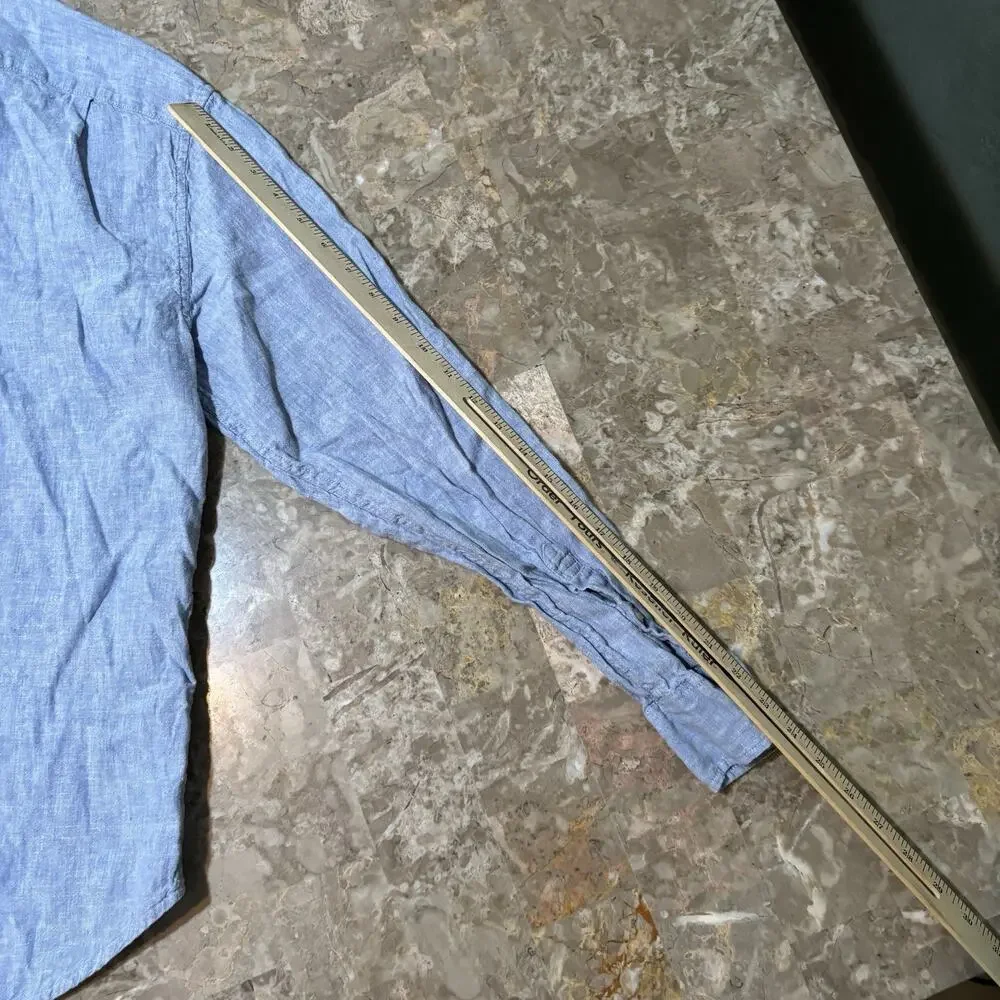 J Crew Shirt Mens Small Classic Blue Linen Blend Long Sleeve Button Beach AL174